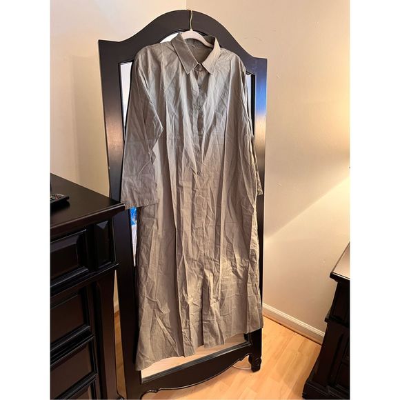 NEW Oversized Casual Cotton Loose Long Shirt Dress Pockets Maxi M - Picture 4 of 4